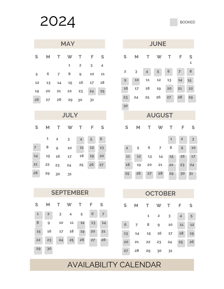 2024 Availability Calendar - Updated Apr 11