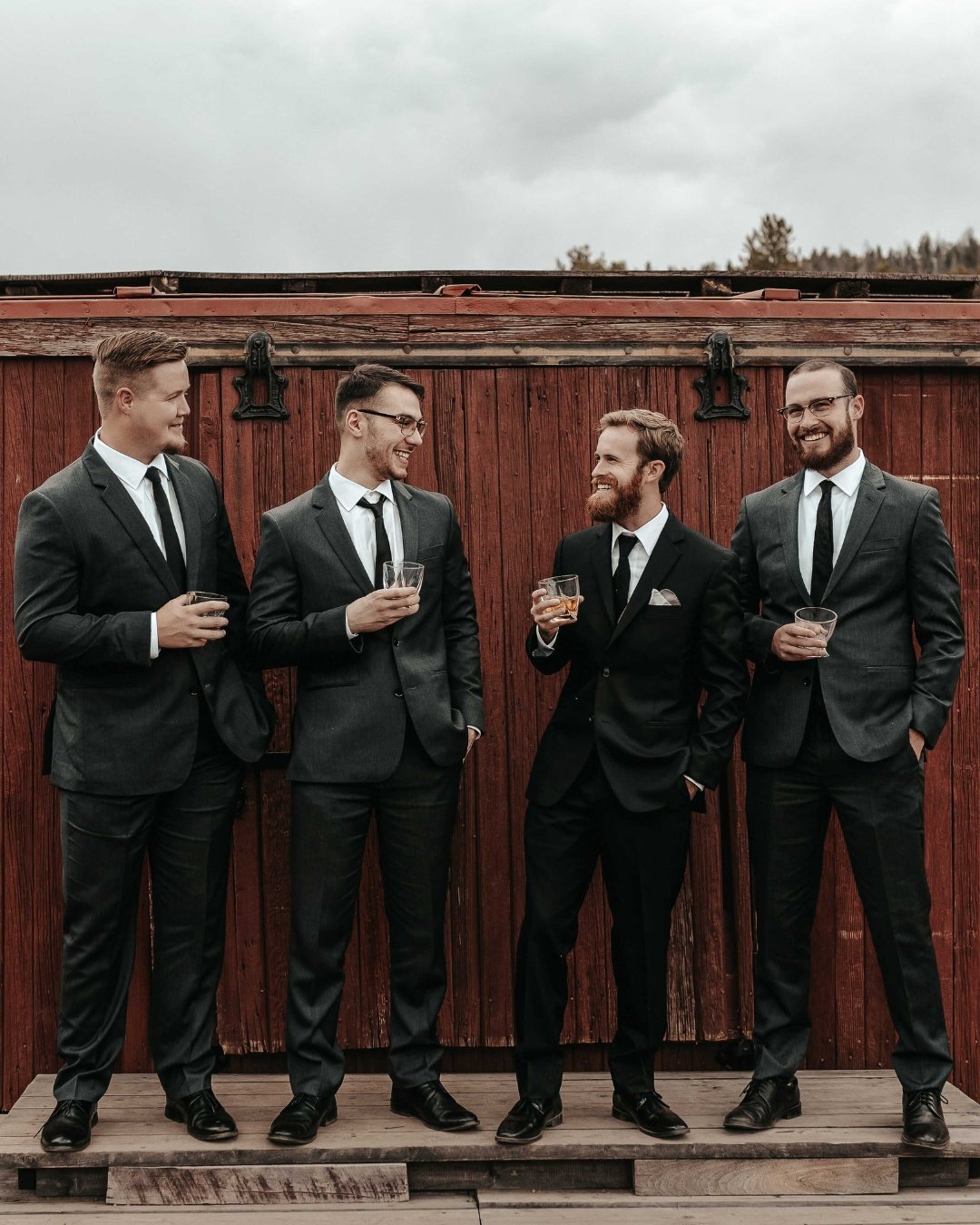 Events - Weddings - Groomsmen in front of Railcar Lounge