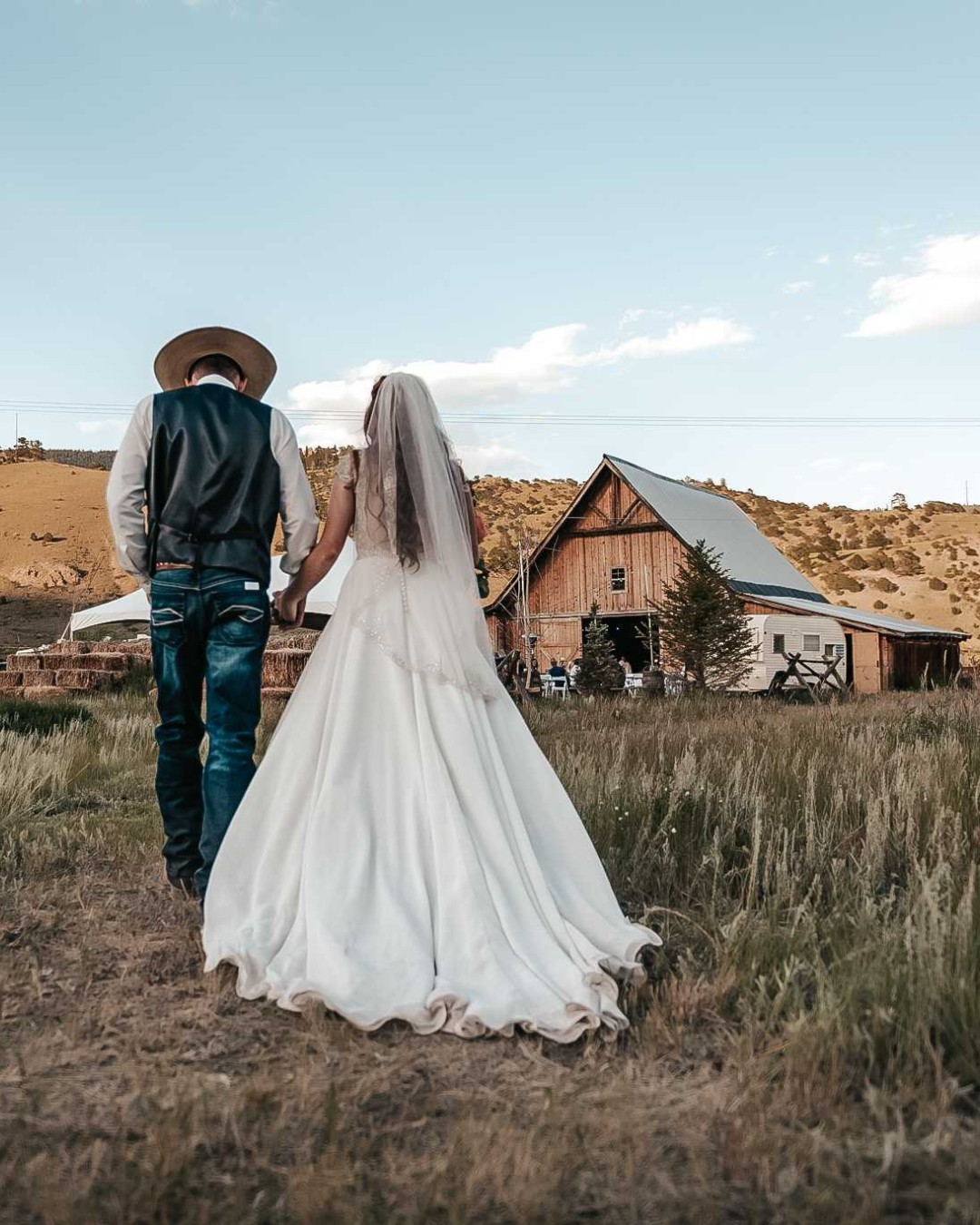 Events - Weddings Couple Walk to the Barn